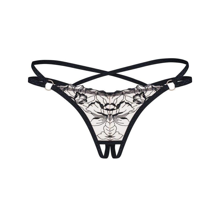 Perizoma cavallo aperto in tulle ricamato Obsessive Vila Blanes crotchless thong 