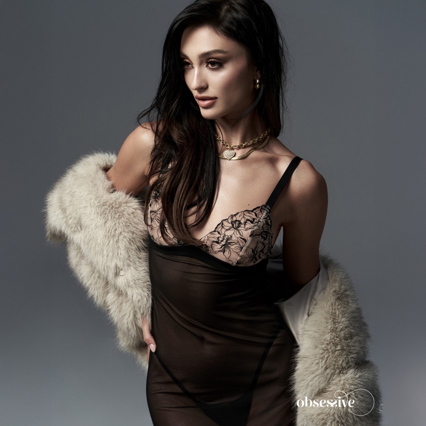 Chemise lunga in tulle e pizzo con spacco Obsessive Vila Blanes long chemise 