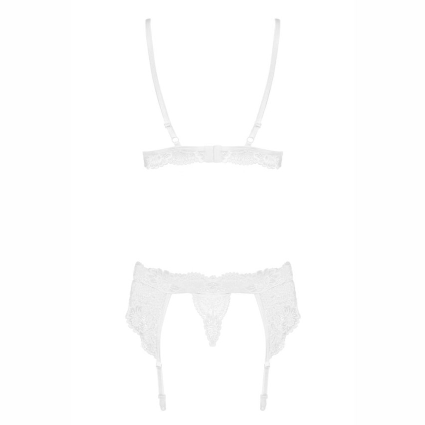 Sexy set intimo reggiseno reggicalze perizoma Obsessive 810-seg-2 bianco pizzo