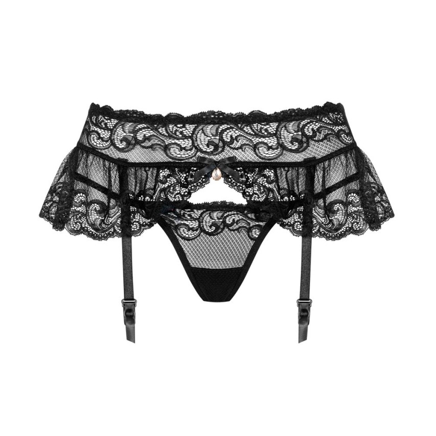 Sexy reggicalze + perizoma Obsessive 830-gar-1 pizzo nero