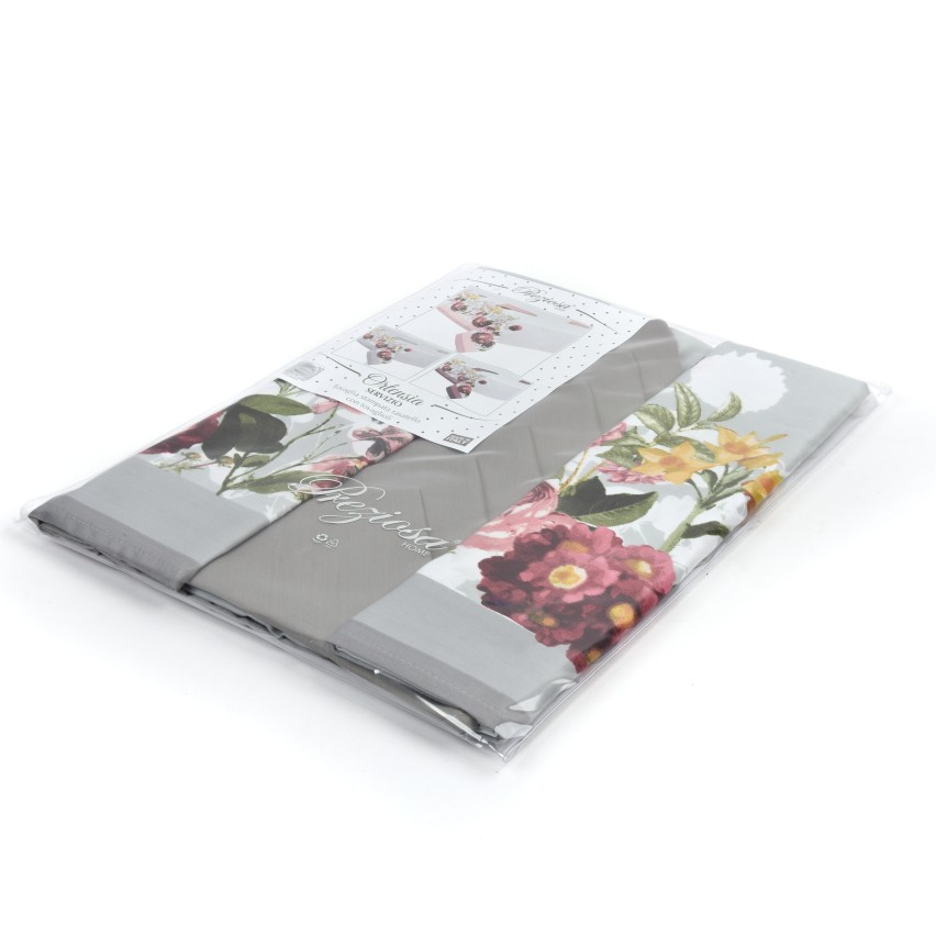 Servizio per la tavola tovaglia + tovaglioli in cotone fiori Preziosa Ortensia Grigio