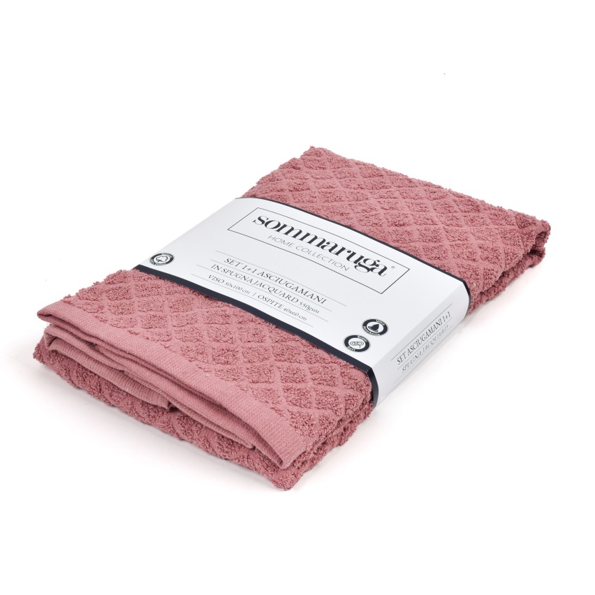 Set asciugamani visto + ospite sommaruga Jacquard 550gsm rosa