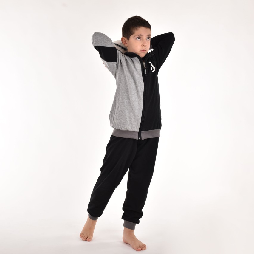 Pigiama tuta bambino Juventus zip cotone felpato B2JU15118 grigio melange