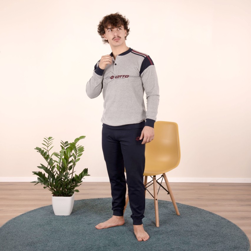 Pigiama uomo Lotto LP4067 caldo cotone grigio melange con polsini