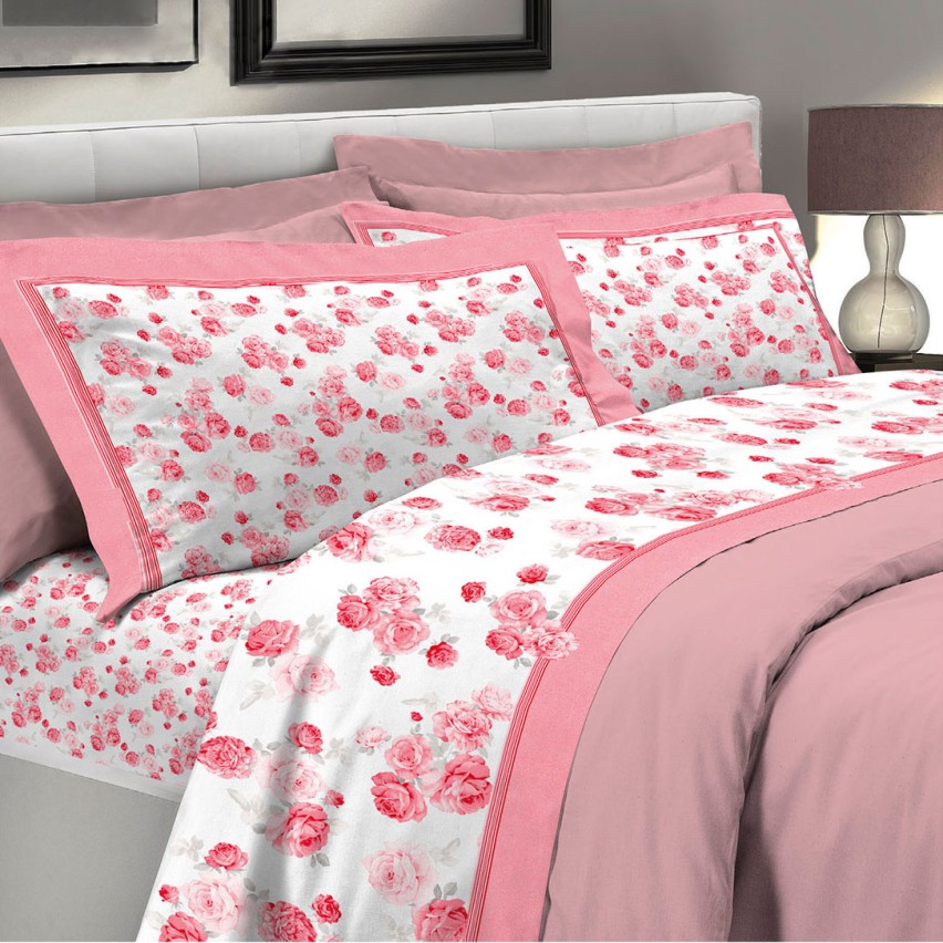 Lenzuola letto 100% cotone percalle D17 Preziosa Portovenere corallo