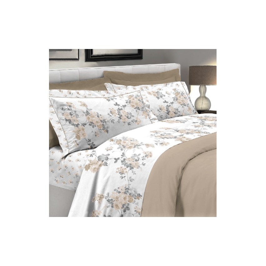 Lenzuola matrimoniali 2 piazze cotone Preziosa Portovenere 5 beige fiori