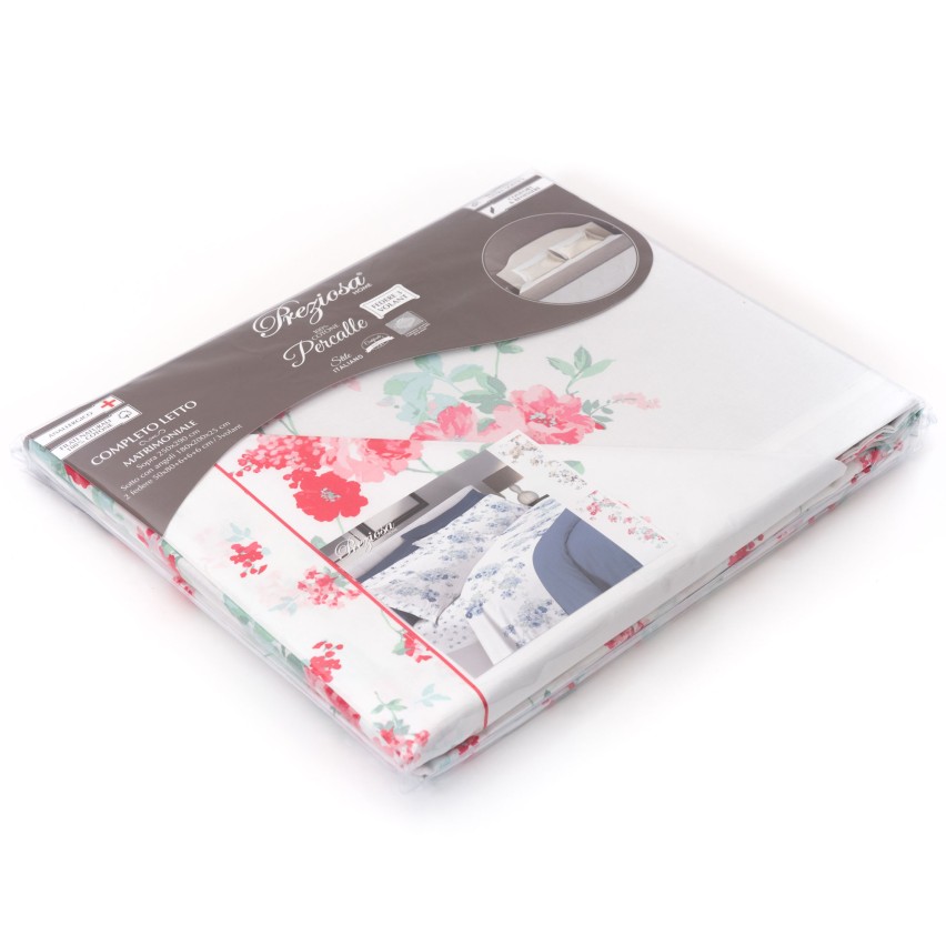 Lenzuola matrimoniali 2 piazze cotone Preziosa Portovenere 5 rosa fiori