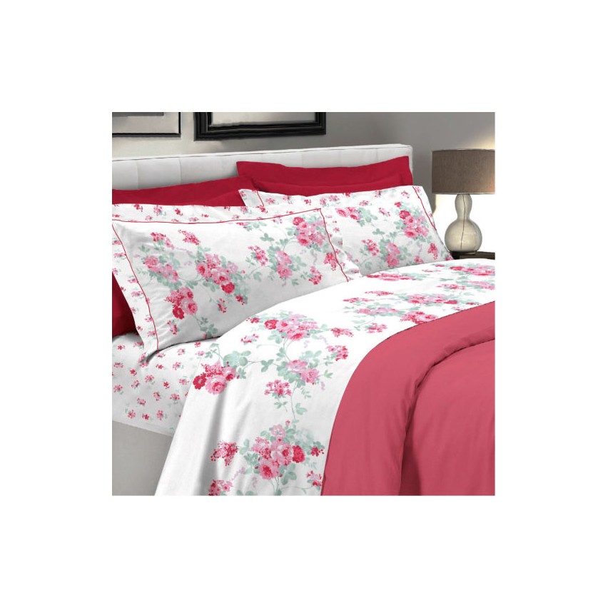 Lenzuola matrimoniali 2 piazze cotone Preziosa Portovenere 5 rosa fiori