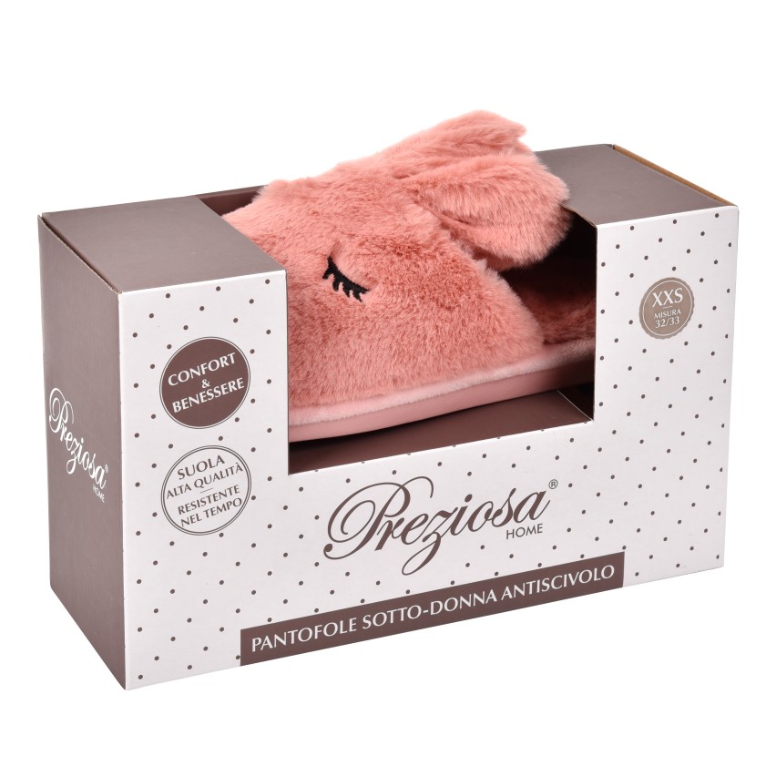 Pantofole bambina invernali antiscivolo calde Preziosa 0088 coniglietto rosa 