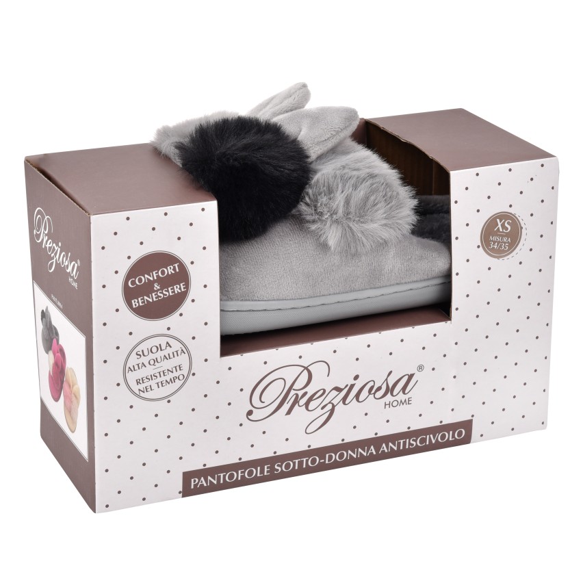 Pantofole bambina invernali antiscivolo calde Preziosa 0094 coniglietto grigio