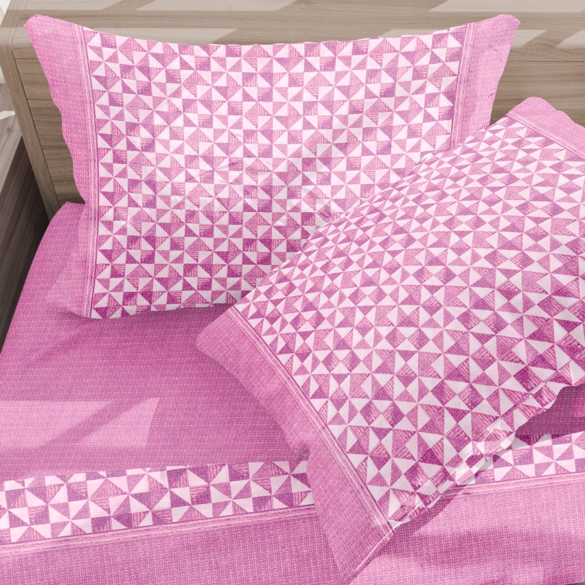 Completo letto lenzuola matrimoniale calda flanella rosa Soffice D12