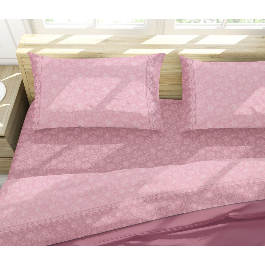 Lenzuola flanella calda Preziosa Soffice D14 fiori malva matrimoniale