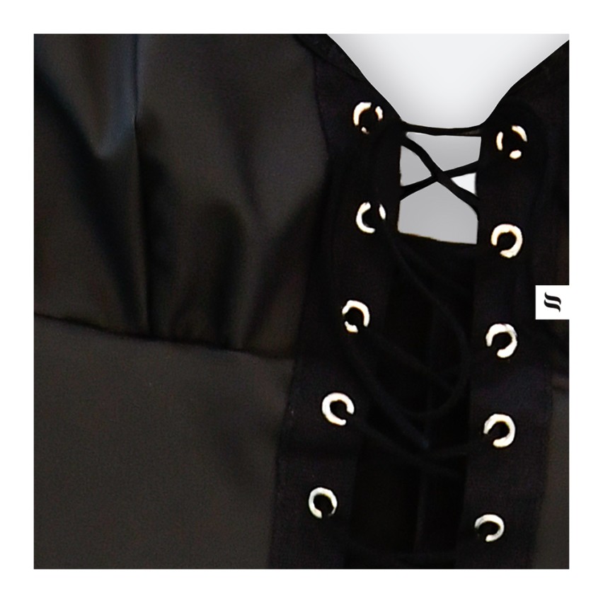 Sexy coordinato abitino simil pelle + perizoma Obsessive redella dress nero