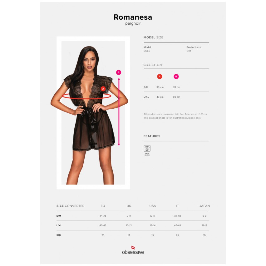 Kimono sexy vestaglia pizzo e tulle trasparente Obsessive Romanesa