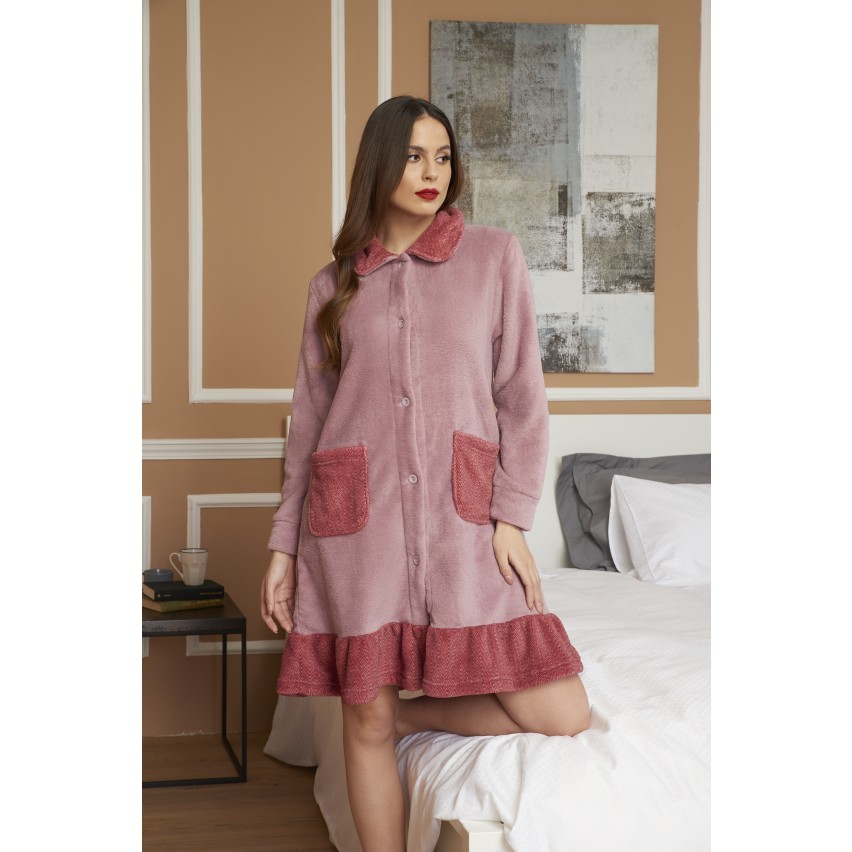 Vestaglia con bottoni e tasche in caldissimo coral rosa Karel se3461