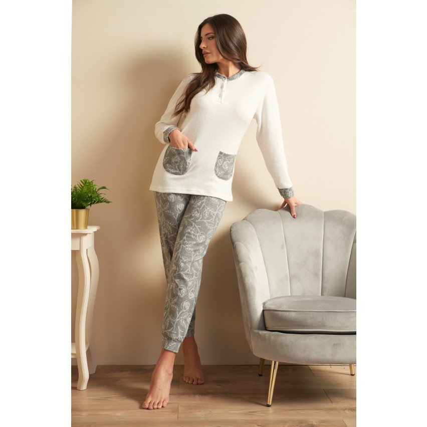 Pigiama donna serafino con tasche Karel punto milano SE5301