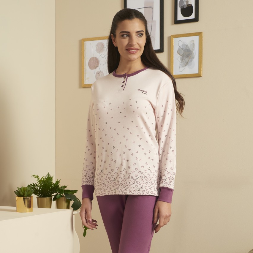 Pigiama donna caldo cotone cuoricini in caldo cotone Karel SE5349