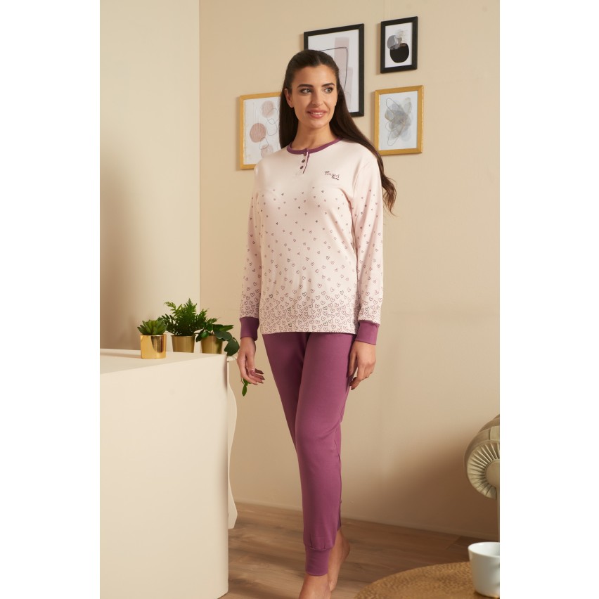 Pigiama donna caldo cotone cuoricini in caldo cotone Karel SE5349