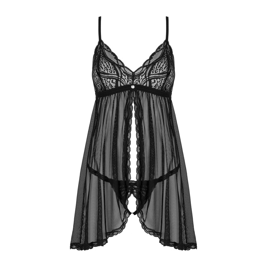 Babydoll in pizzo nero e perizoma aperto Obsessive Sedila