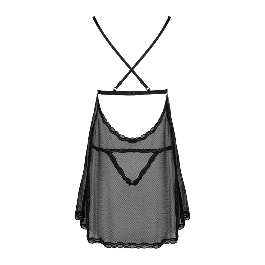 Babydoll in pizzo nero e perizoma aperto Obsessive Sedila