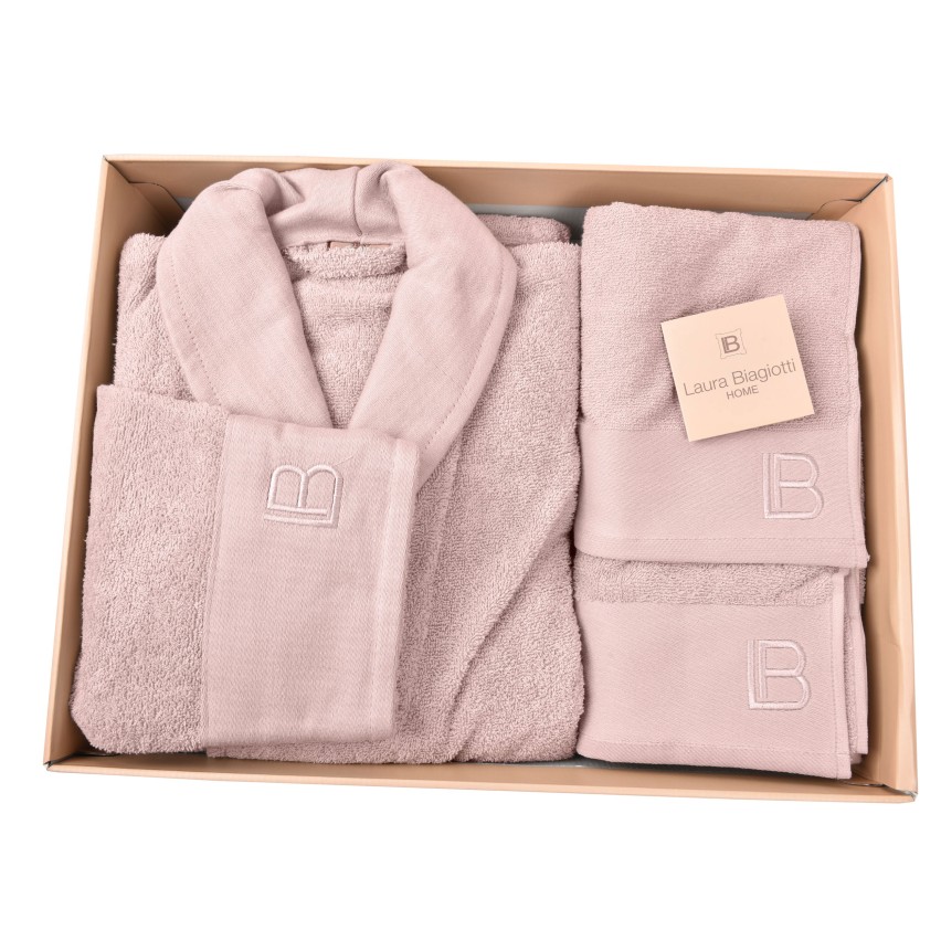 Completo bagno accappatoio + asciugamano viso + ospite Laura Biagiotti anisha rosa