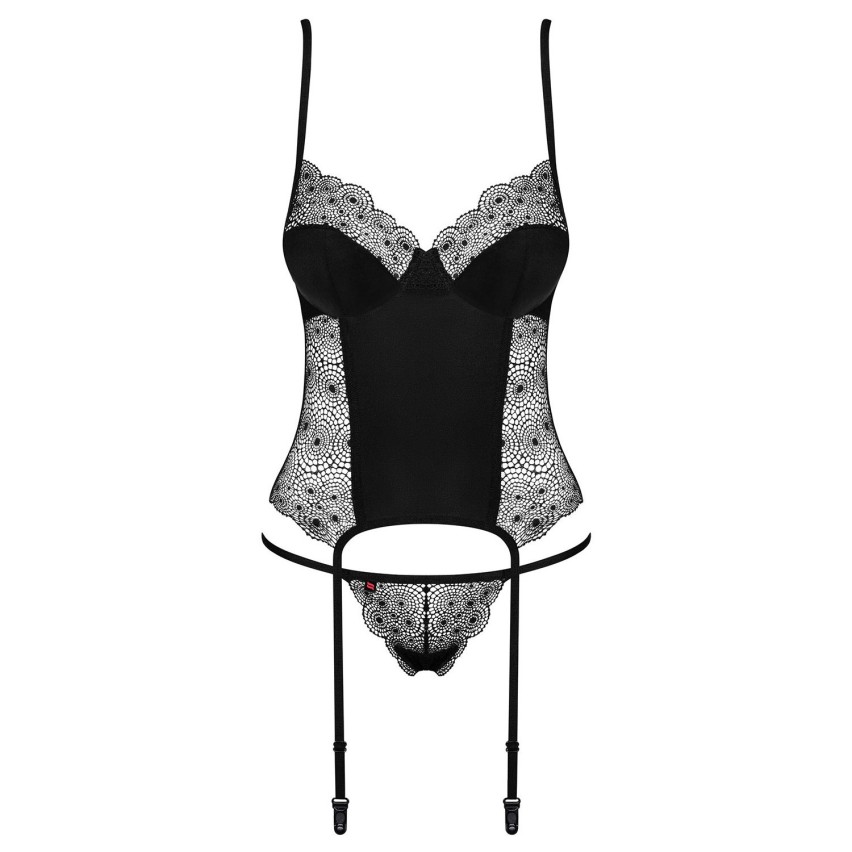 Sexy corsetto reggicalze + perizoma Obsessive Sharlotte corset e thong pizzo