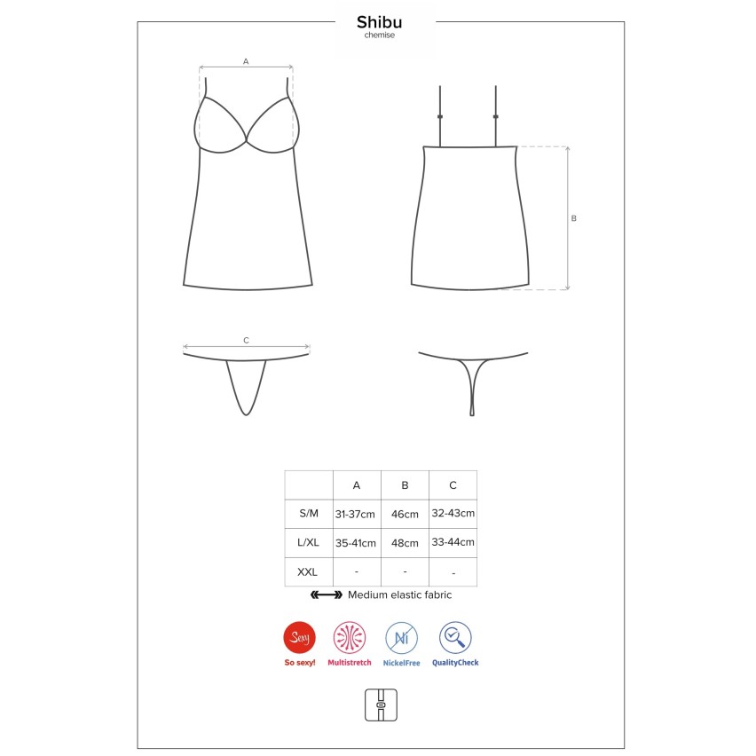 Sexy Coordinato sottoveste + perizoma Obsessive shibu chemise e thong nero