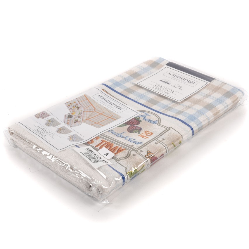 Tovaglia quadri celeste sabbia  twill di cotone Sommaruga Siesta A