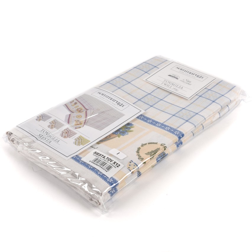 Tovaglia quadri blu beige twill di cotone Sommaruga Siesta I