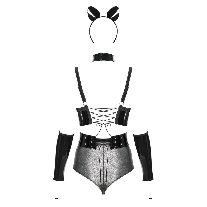 Sexy costume Obsessive Silveria grigio e nero 6 pz.