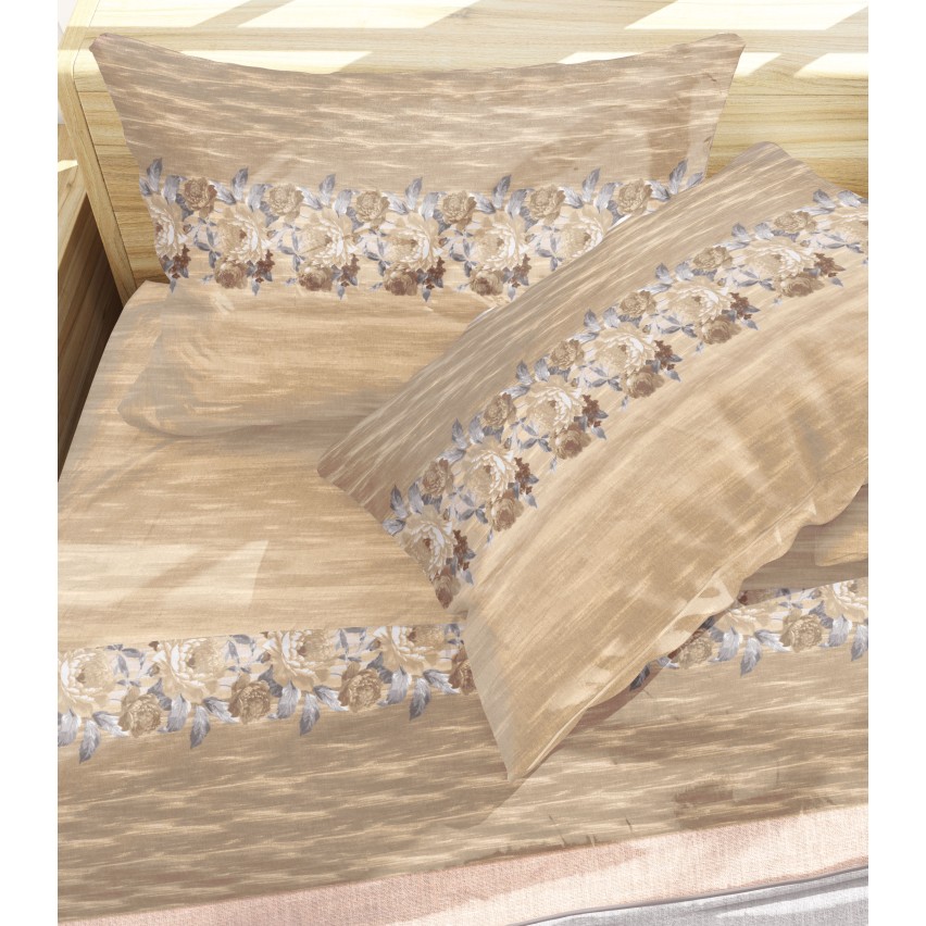 Lenzuola flanella calda fiori beige matrimoniale Soffice D15-2 piazze
