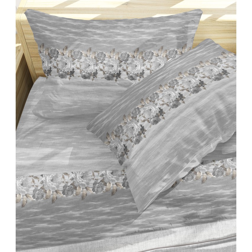Lenzuola flanella calda fiori grigio matrimoniale Soffice D15-2 piazze