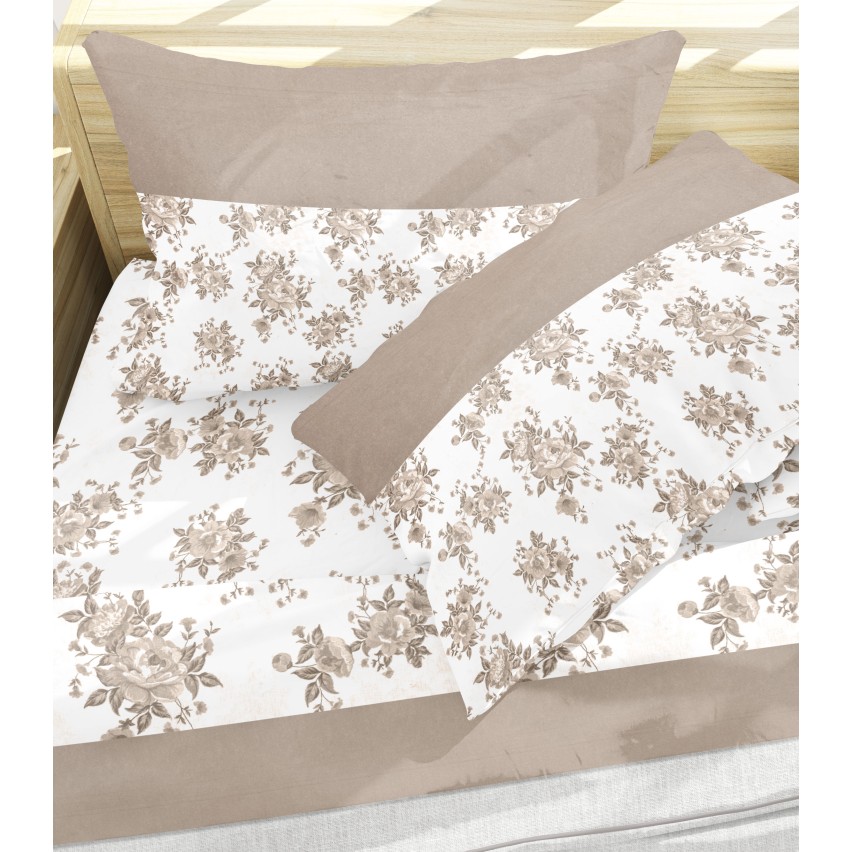 Lenzuola flanella calda fiori beige matrimoniale Soffice D17-2 piazze
