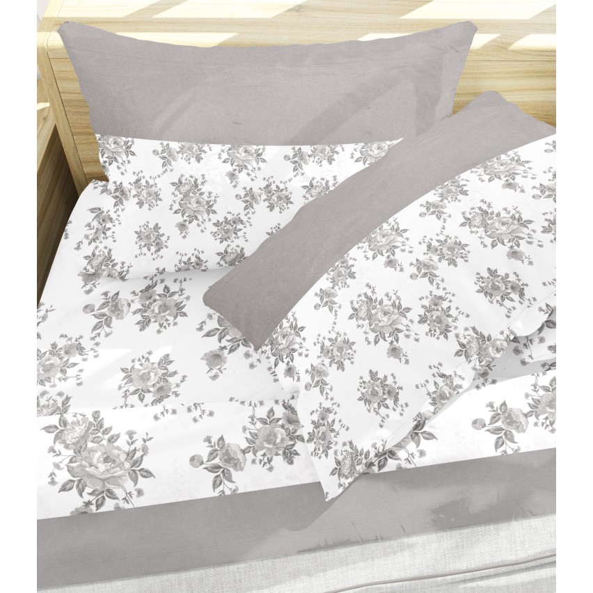 Lenzuola flanella calda fiori grigio matrimoniale Soffice D17-2 piazze