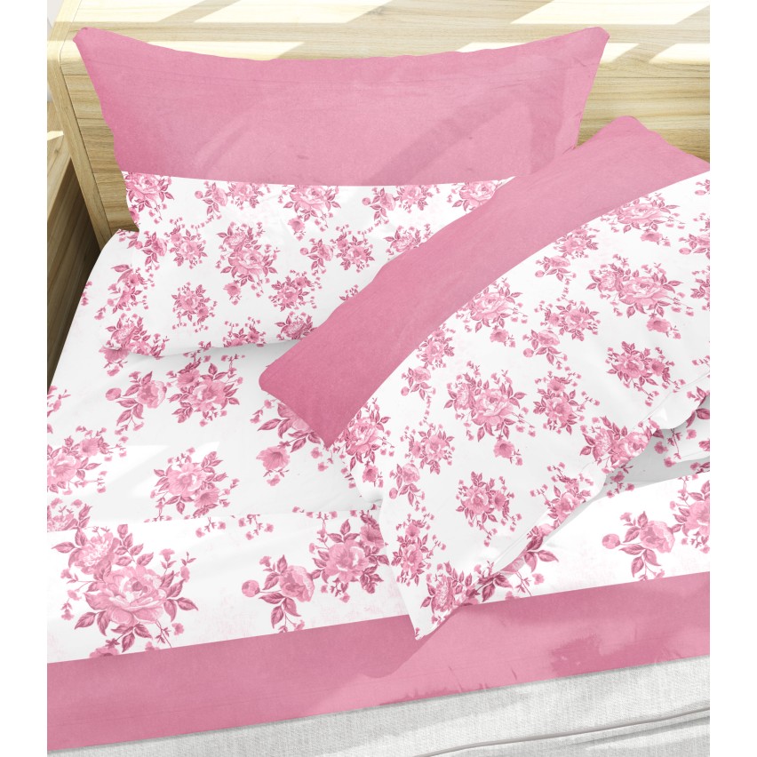 Lenzuola flanella calda fiori rosa matrimoniale Soffice D17-2 piazze