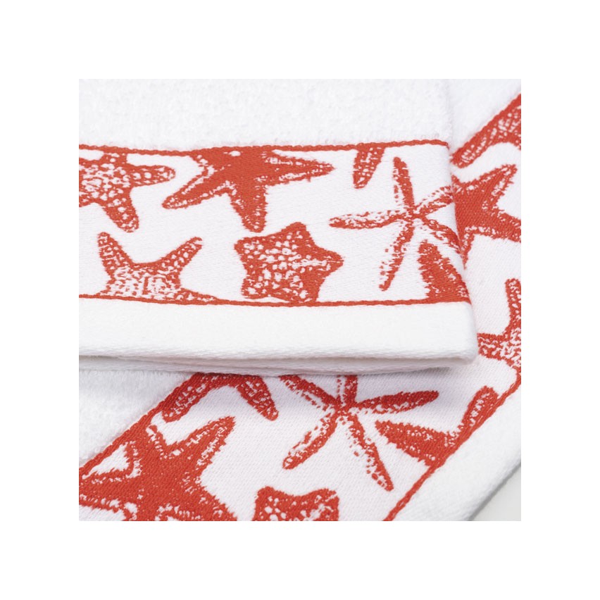 Vingi set asciugamani viso + ospite Star bianco-corallo