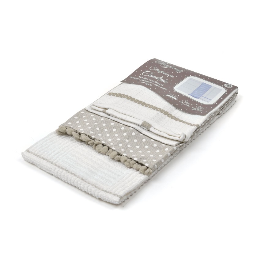 Set da 3 strofinacci Preziosa Candido 1 100% cotone naturale