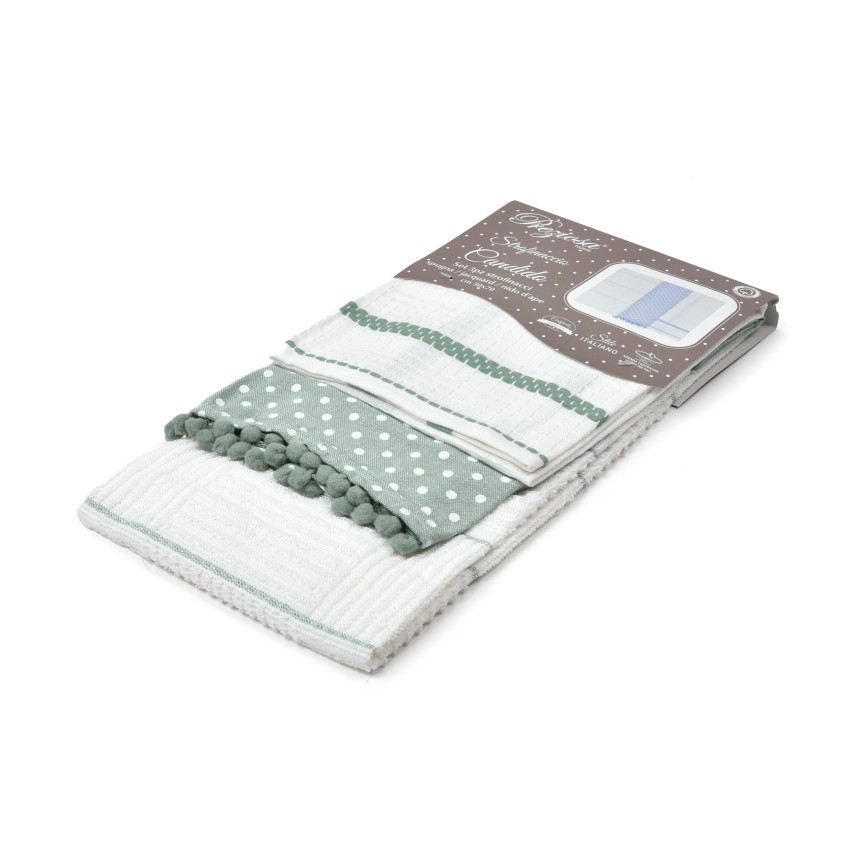 Set da 3 strofinacci Preziosa Candido 1 100% cotone naturale