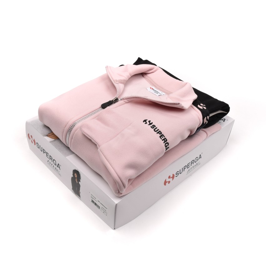 Tuta donna sportiva felpata a collo alto polsini Superga 22407 rosa