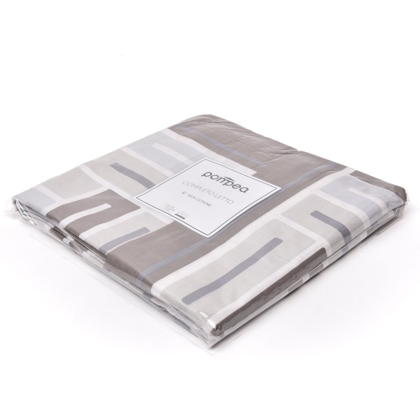 Completo letto Pompea Teti lenzuola sopra sotto con angoli federa beige