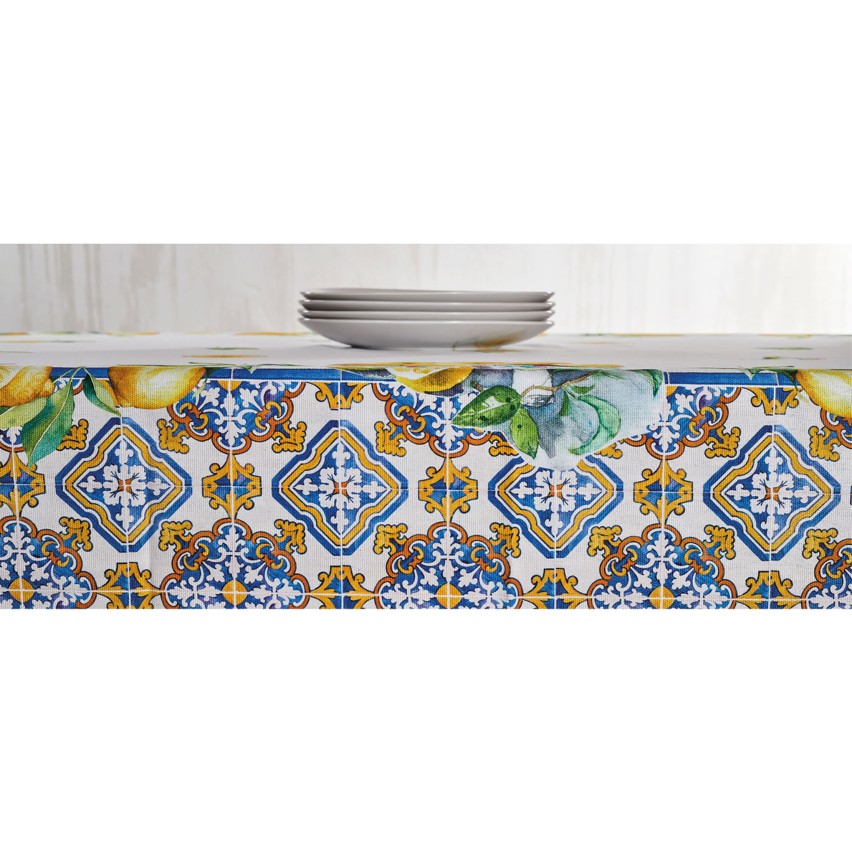 Tovaglia Vingi Tiffany cod.A02 cotone con limoni e decori