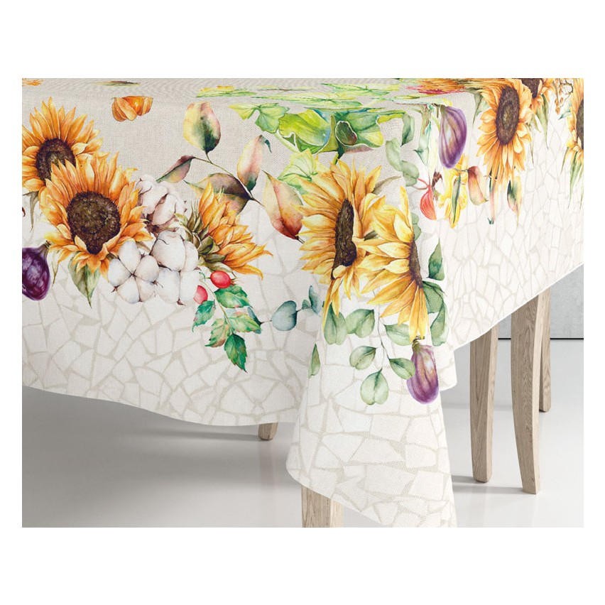 Tovaglia Vingi Tiffany cod. 25 in cotone con girasoli e fichi