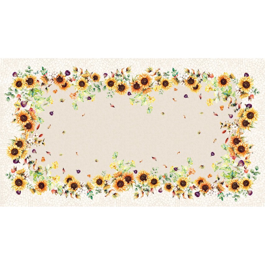 Tovaglia Vingi Tiffany cod. 25 in cotone con girasoli e fichi