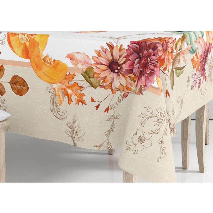 Tovaglia Vingi Tiffany cod. 26 in cotone con zucche e fiori