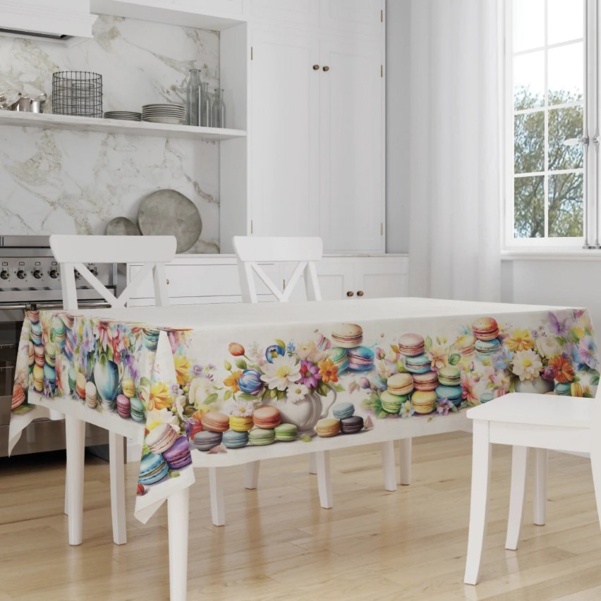 Tovaglia in cotone con fiori e macaron colorati Vingi Tiffany dis. 37