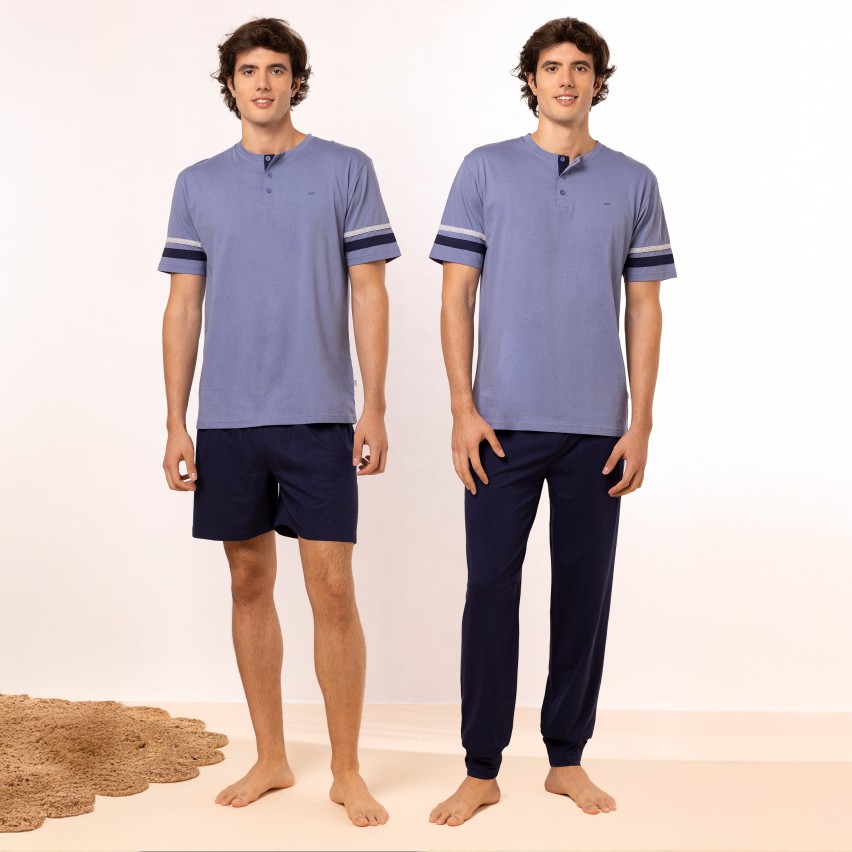 Pigiama uomo tris pantalone + pantaloncino in 100% cotone Irge TU42 / TUC27