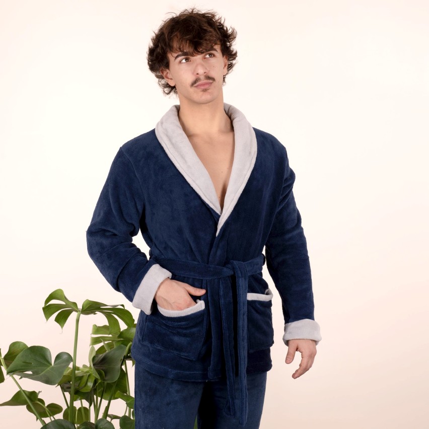 Vestaglia uomo invernale Cippi 4870 caldissimo pile coral blu navy