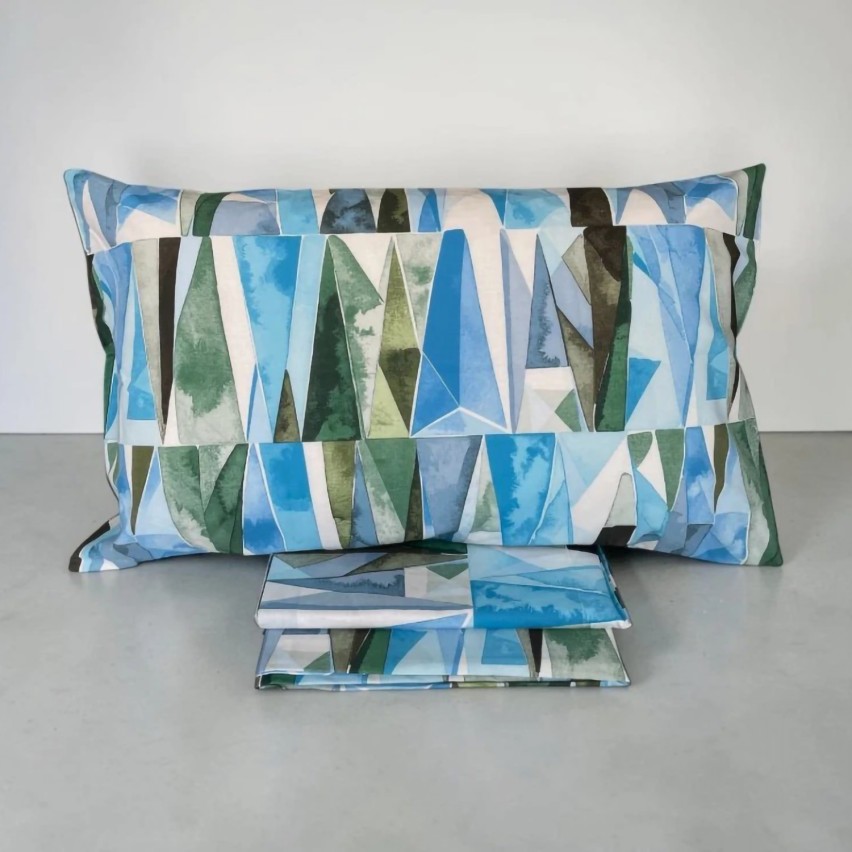 Completo Letto matrimoniale 100% cotone Made in Italy Zambaiti style Vertice blu