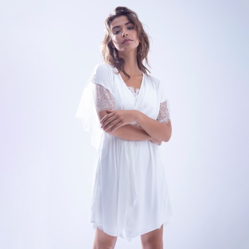 Kimono vestaglia sposa raso e pizzo bianco Admas 57302