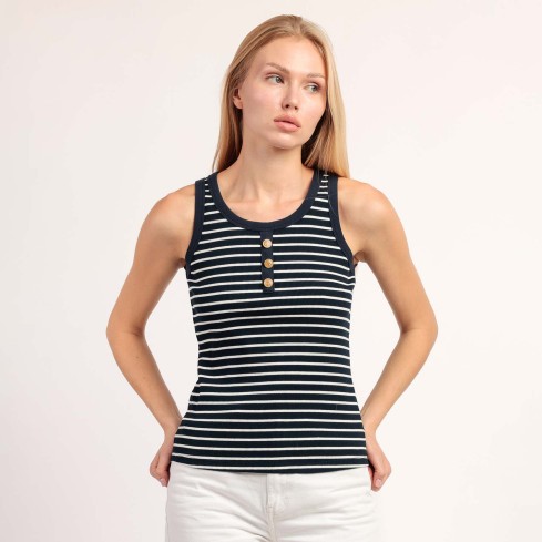 Canotta donna a costine con righe Admas 43685